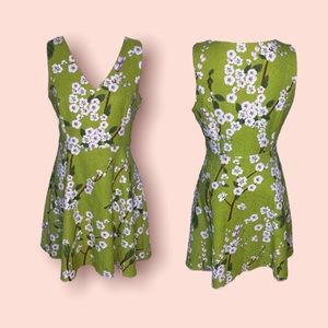 Aryeh Green Fit & Flare Floral Orchid Blossoms Print Dress Twee Whimsy Sz Med